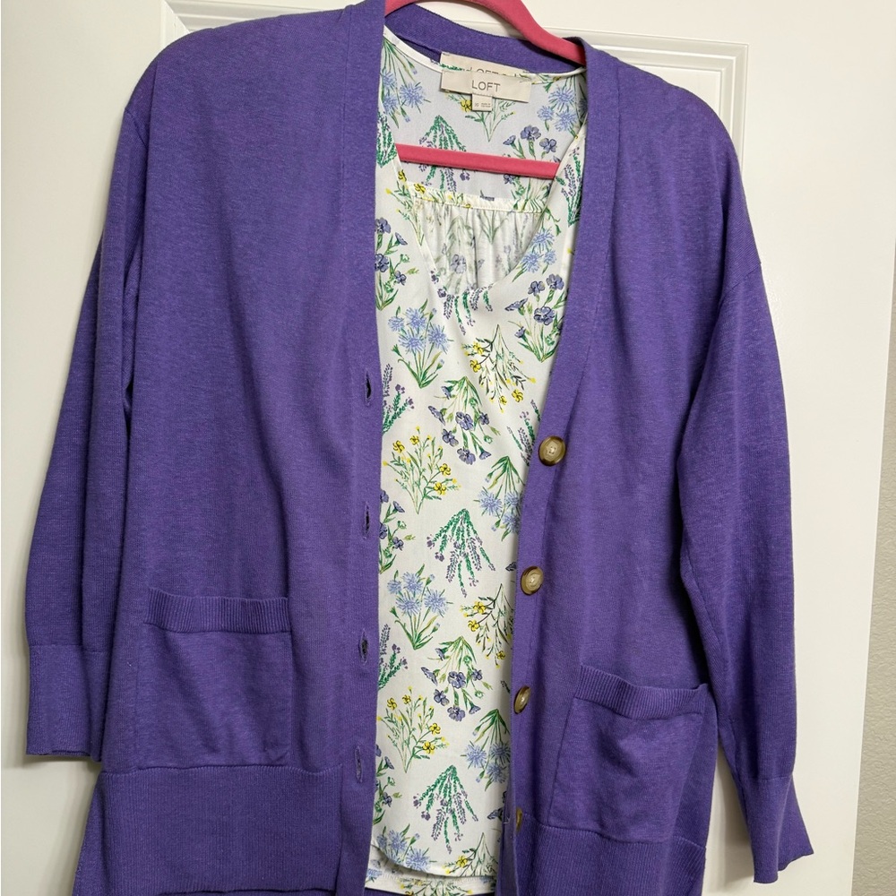 LOFT Floral Top - White and Lavender